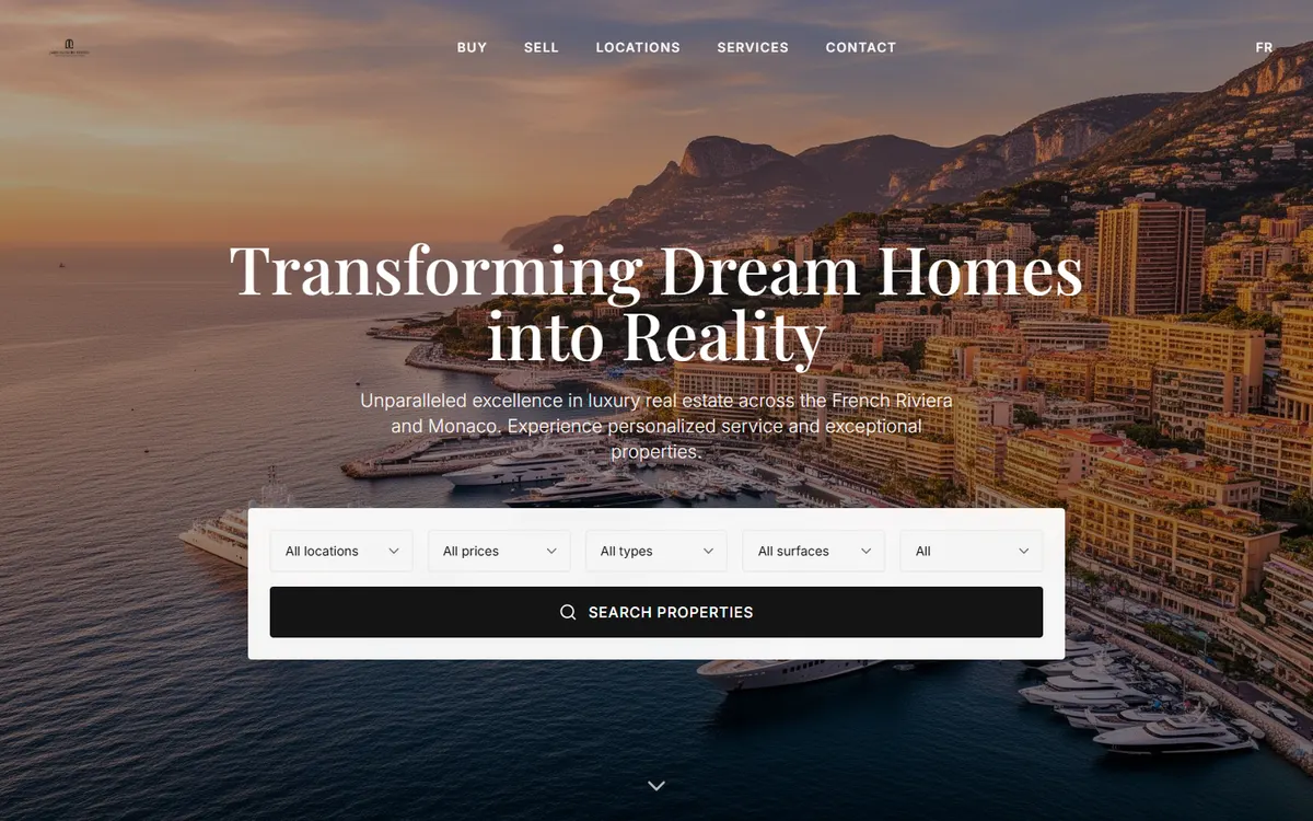 Page d'accueil du site Jamici Luxury Estate, immobilier de prestige